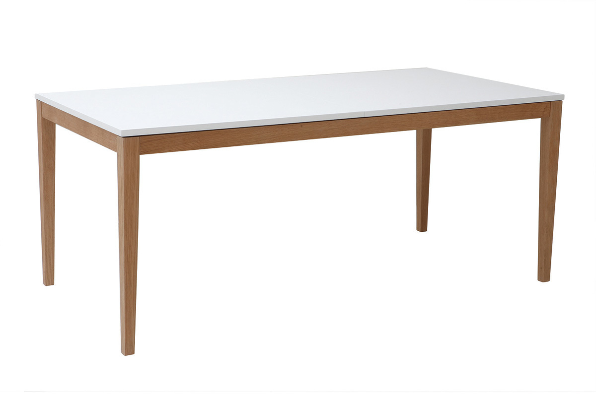 Table  manger scandinave extensible blanche pieds bois rectangulaire L180-260 cm DELAH