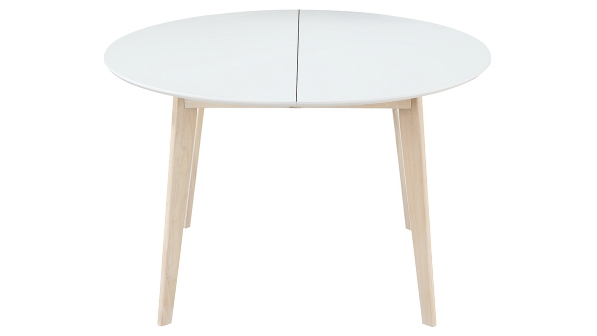 Table à manger scandinave ronde extensible blanc et bois L120-150