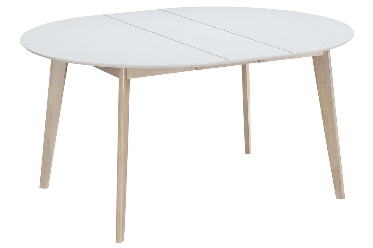 Table  manger scandinave ronde extensible blanc et bois L120-150 cm LEENA