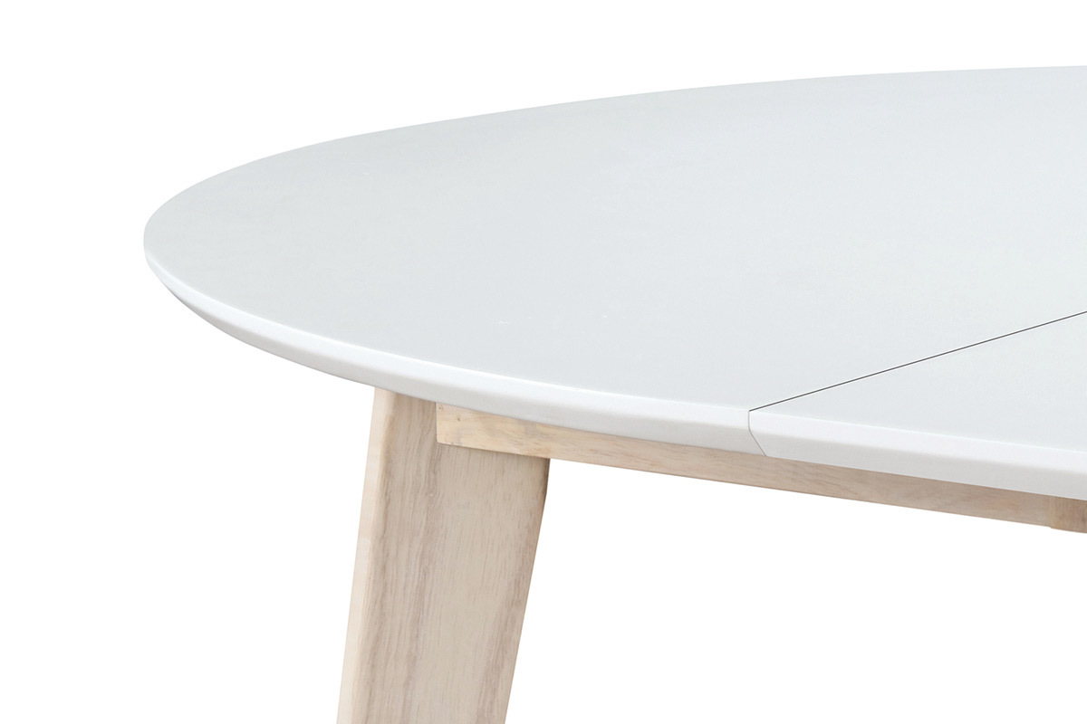 Table  manger scandinave ronde extensible blanc et bois L120-150 cm LEENA