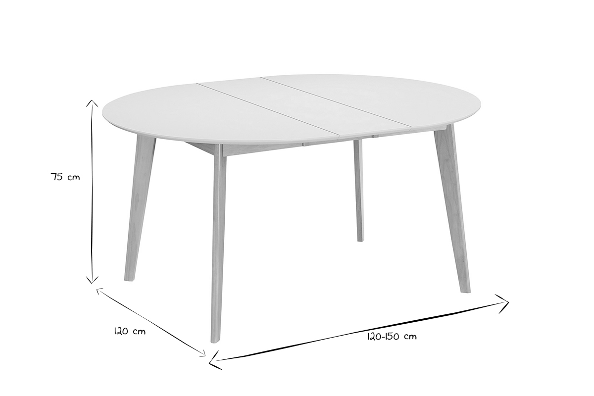 Table  manger scandinave ronde extensible blanc et bois L120-150 cm LEENA