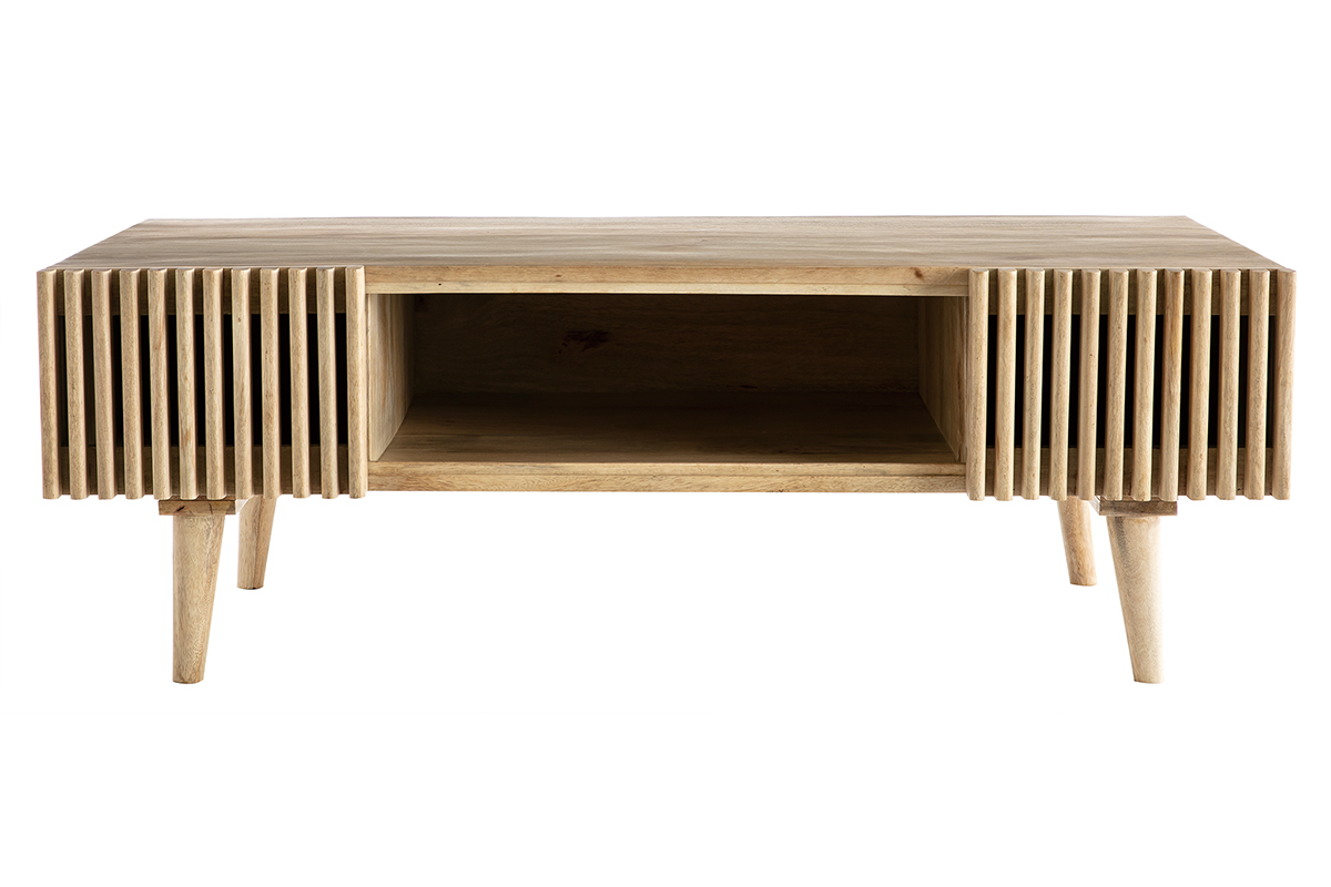 Table basse avec portes coulissantes bois manguier massif ALBA