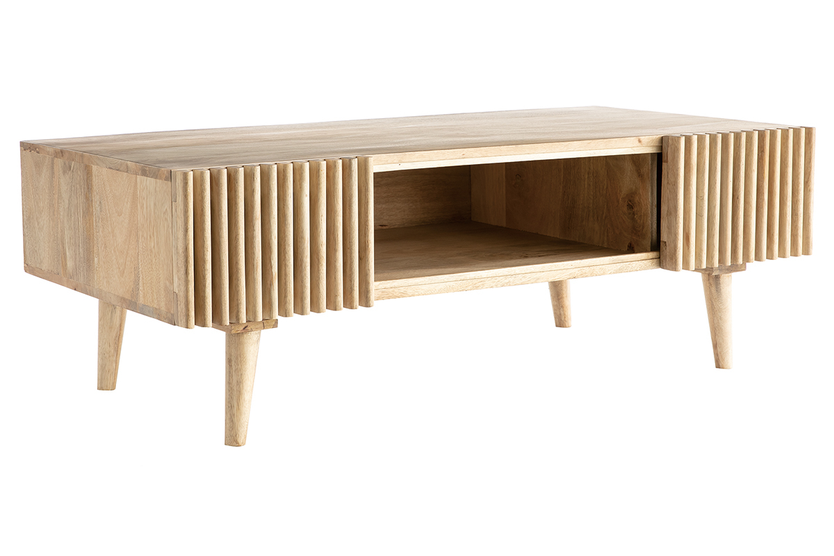 Table basse avec portes coulissantes bois manguier massif ALBA