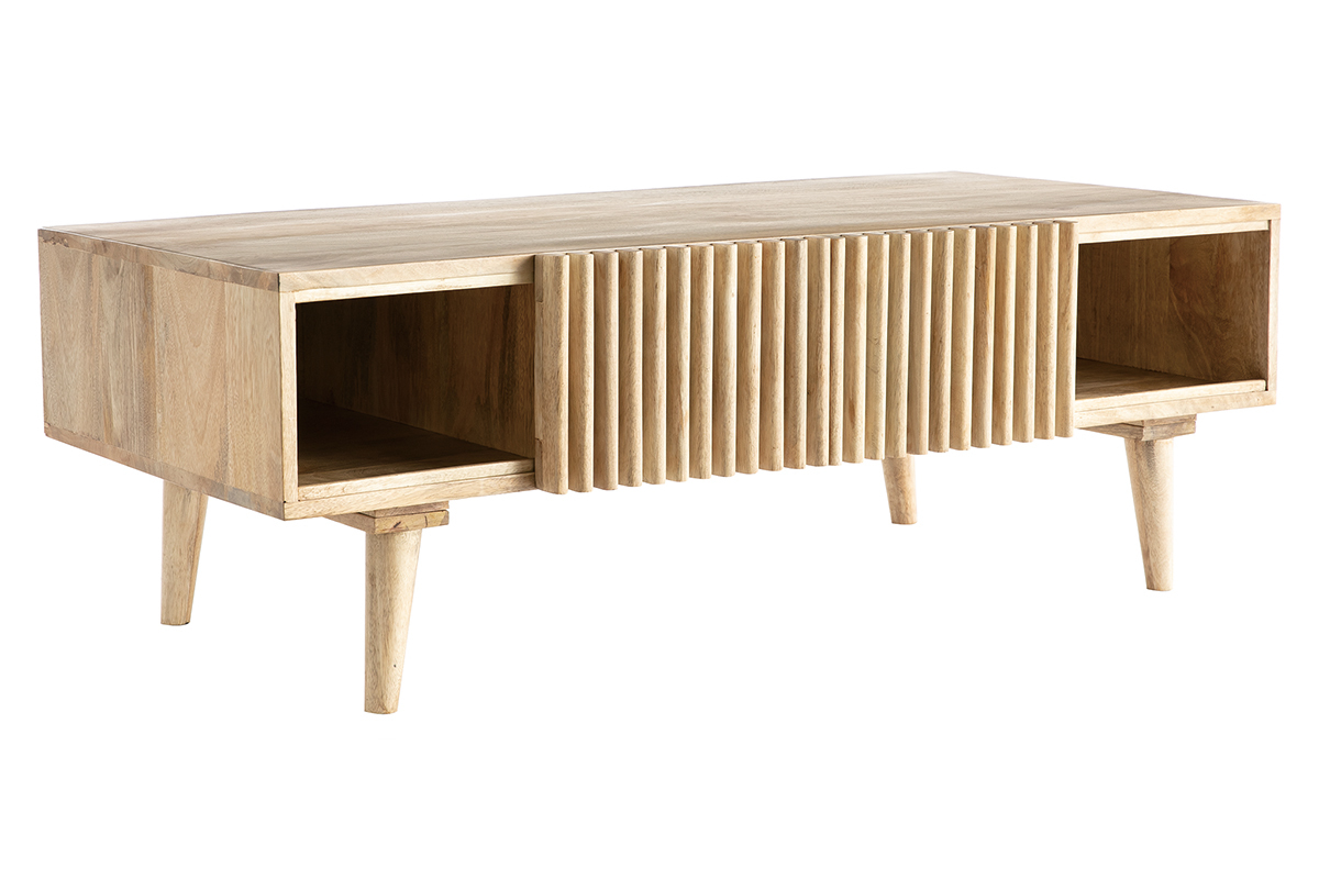 Table basse avec portes coulissantes bois manguier massif ALBA