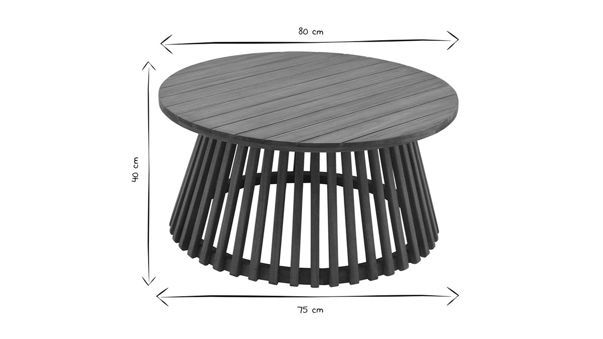 Table basse de jardin ronde en bois massif D80 cm - NASSAU