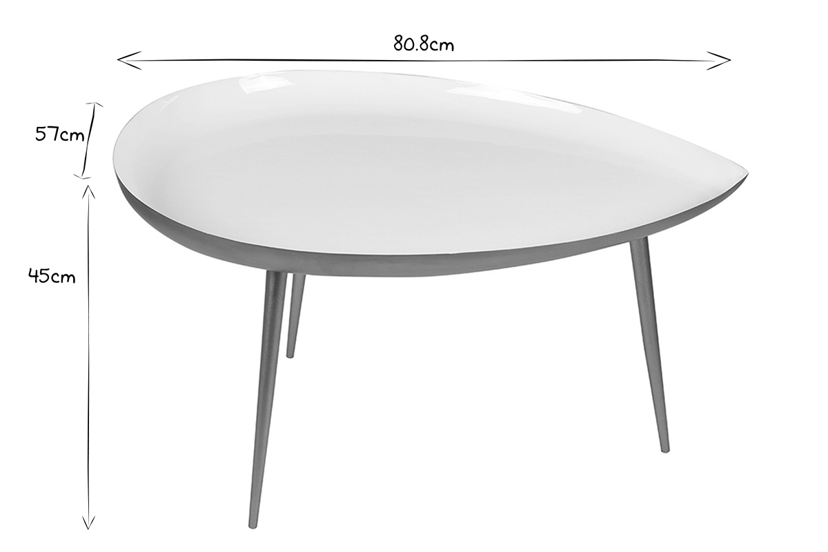 Table basse design en acier laqu blanc et dor L80 cm DROP