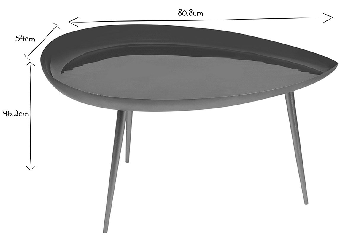 Table basse design en acier laqu bleu canard et dor L80 cm DROP