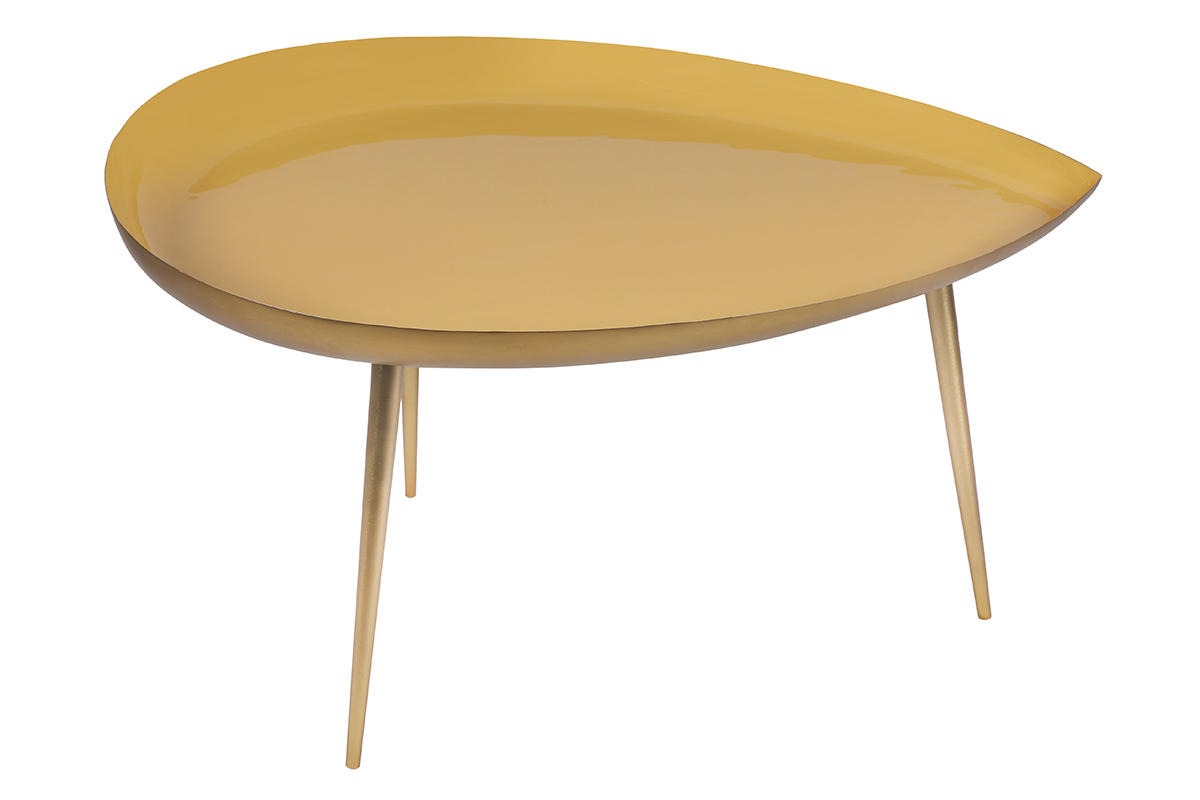 Table basse design en acier laqu jaune et dor L80 cm DROP