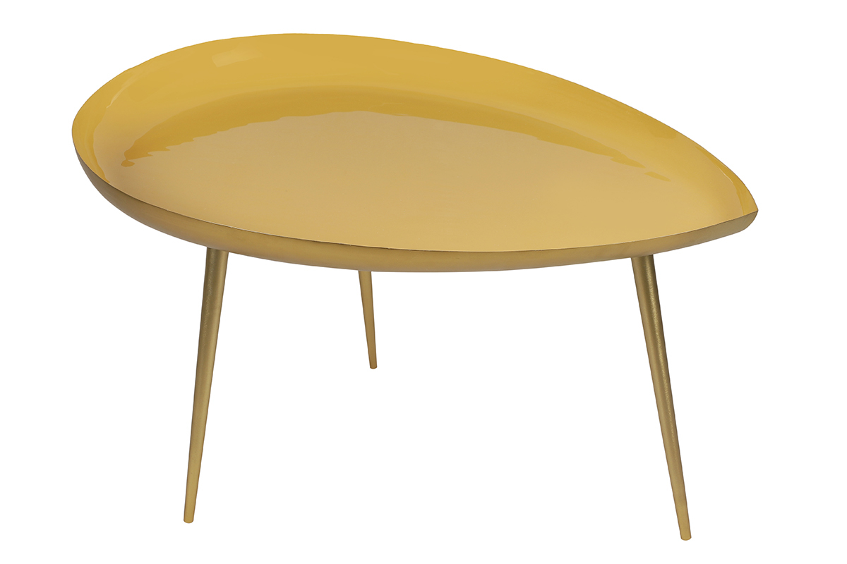 Table basse design en acier laqu jaune et dor L80 cm DROP