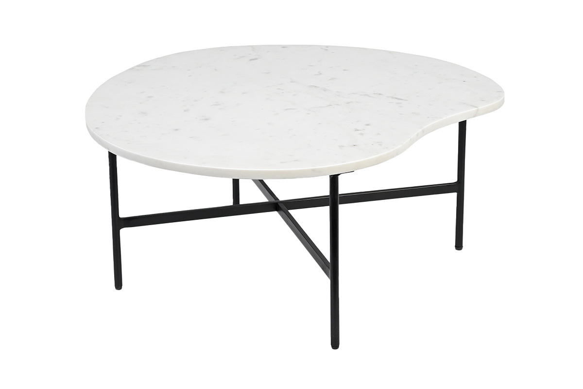 Table basse design en marbre blanc et mtal noir L80 cm SASSO