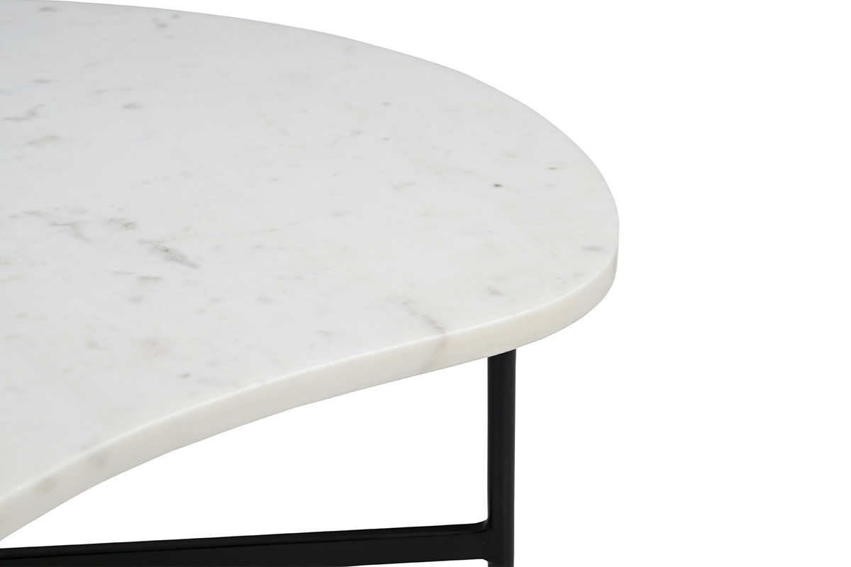 Table basse design en marbre blanc et mtal noir L80 cm SASSO