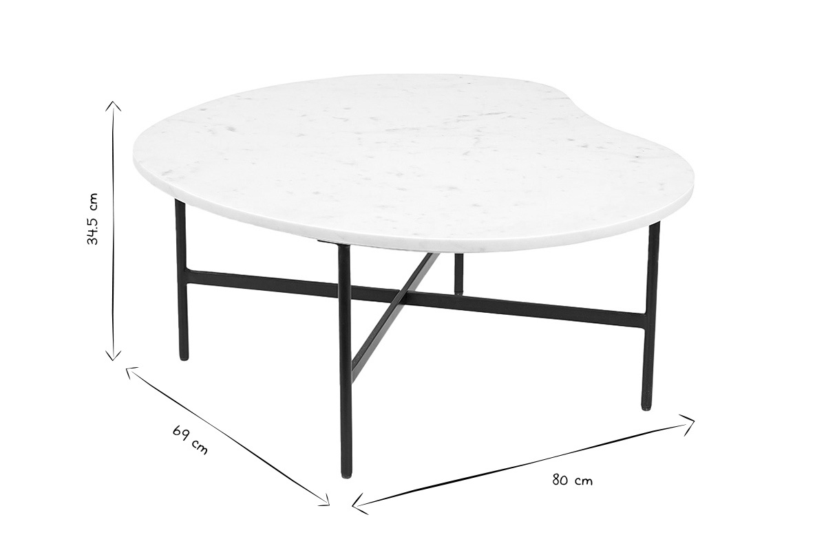 Table basse design en marbre blanc et mtal noir L80 cm SASSO