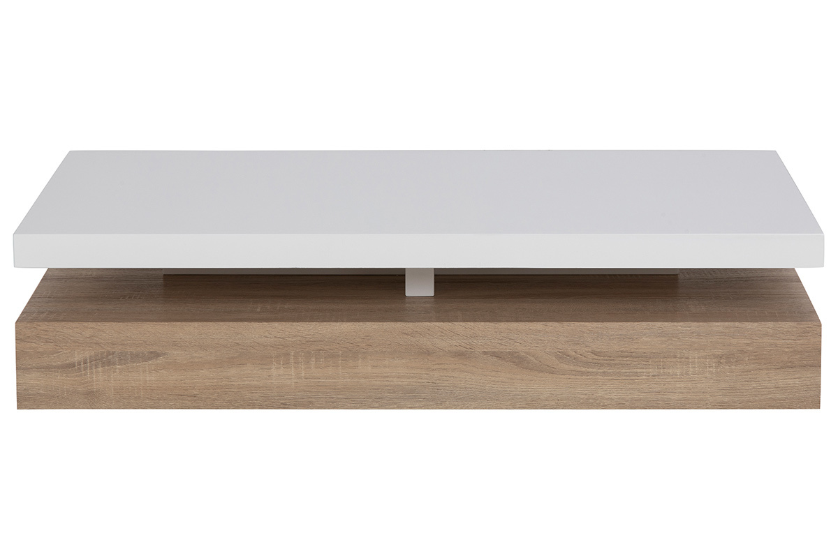 Table basse design laque blanc brillant et bois SONOMA