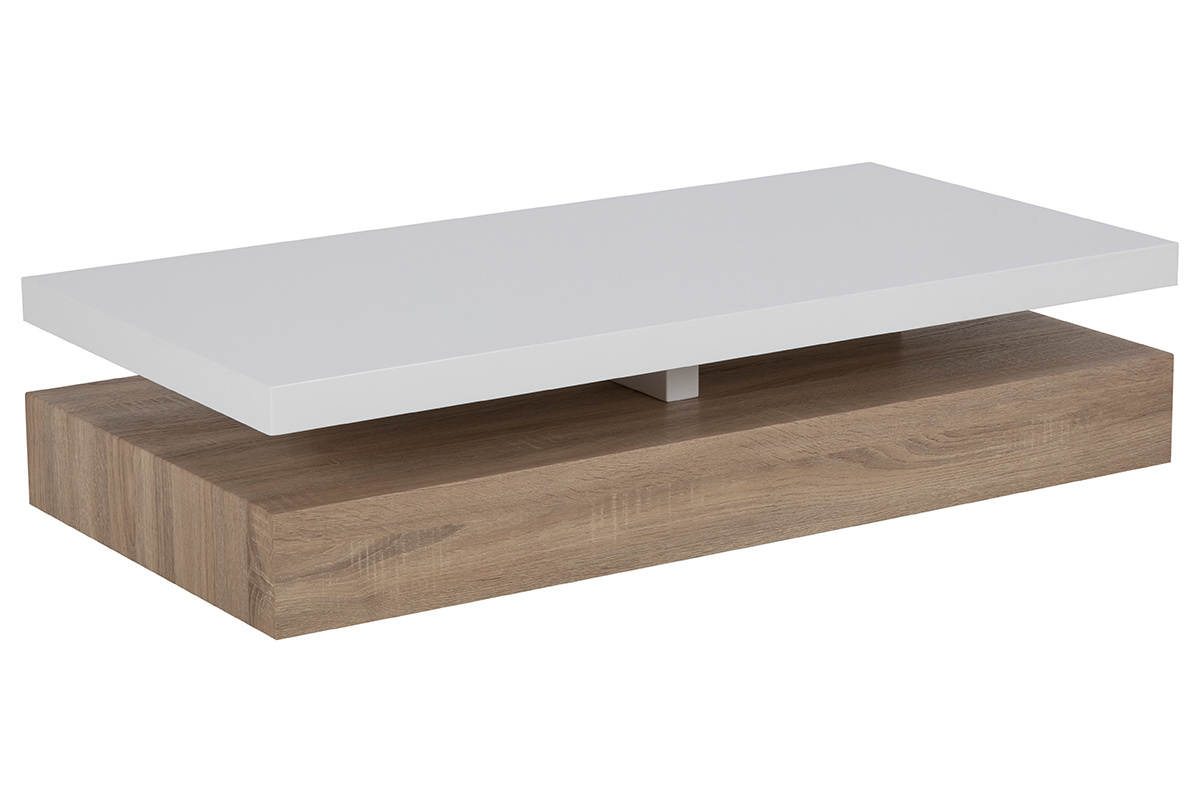 Table basse design laque blanc brillant et bois SONOMA