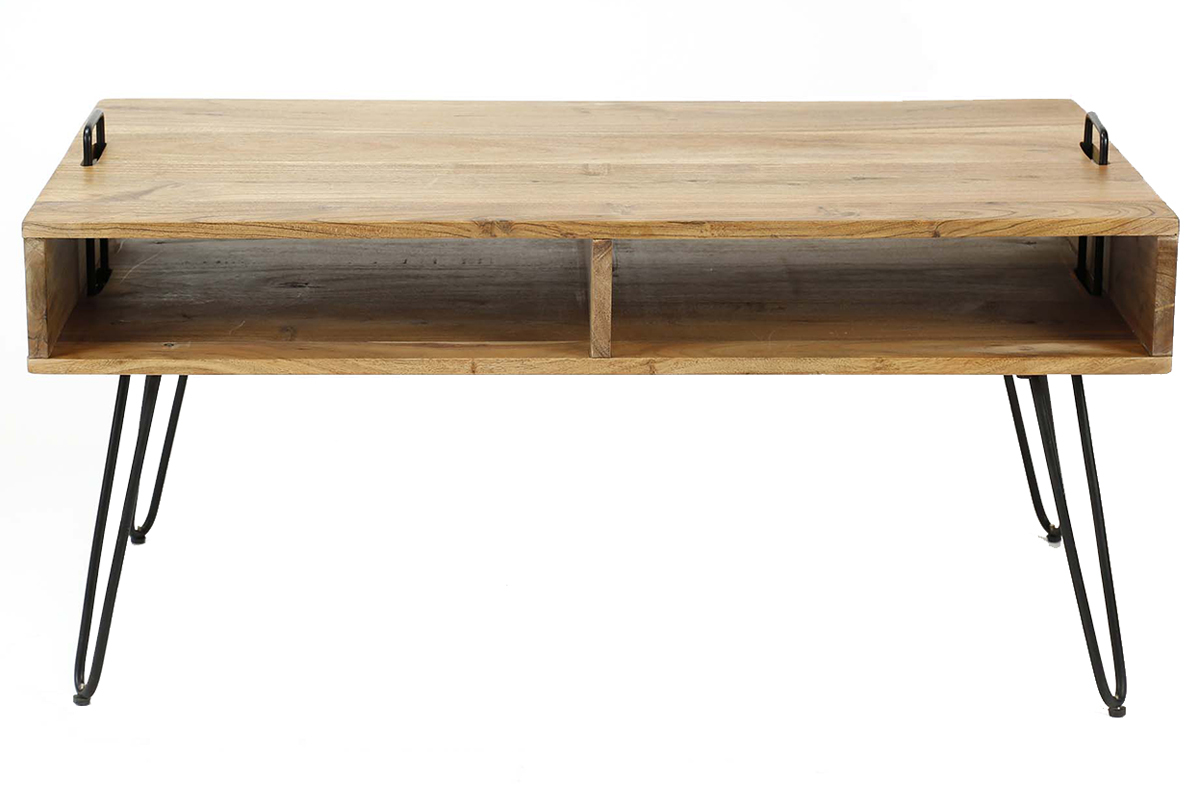 Table basse en acacia massif et mtal noir ALVIN