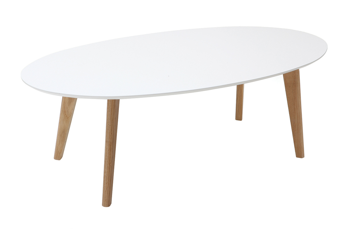 Table basse ovale scandinave blanc et bois clair chne L120 cm EKKA