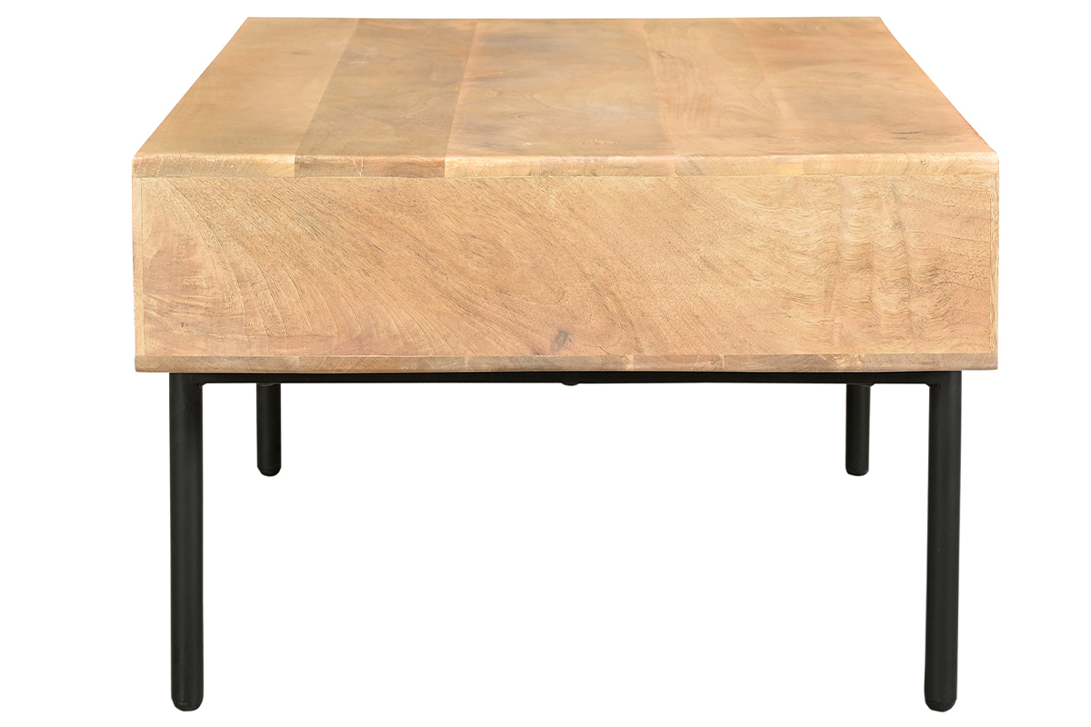 Table basse rectangulaire avec rangements 2 tiroirs en bois manguier massif et mtal noir L100 cm JUDE