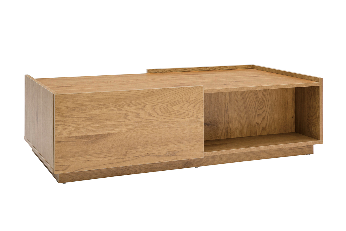 Table basse rectangulaire avec rangements 2 tiroirs finition bois clair chne L120 cm MADERO