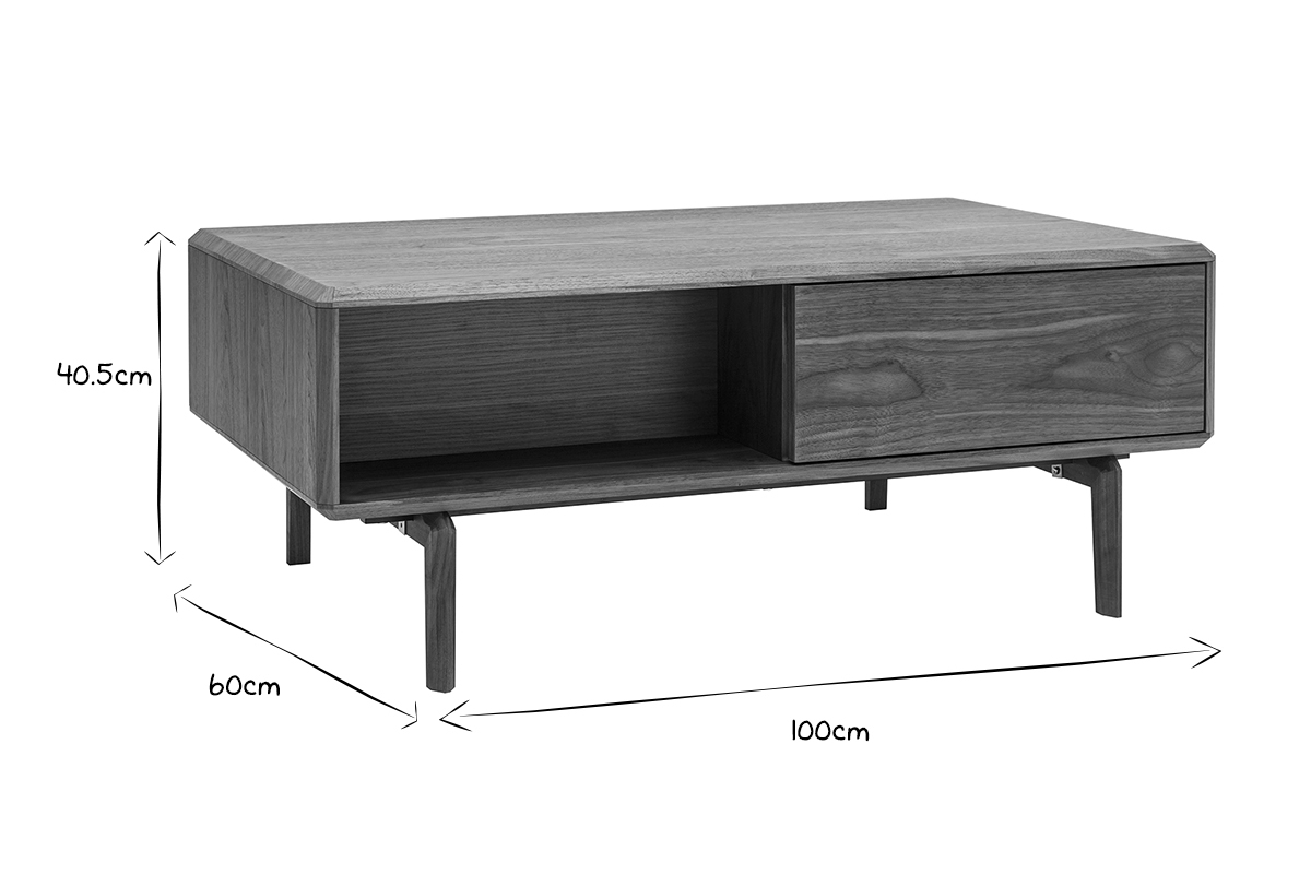 Table basse rectangulaire avec rangements bois fonc noyer L100 cm SUVA