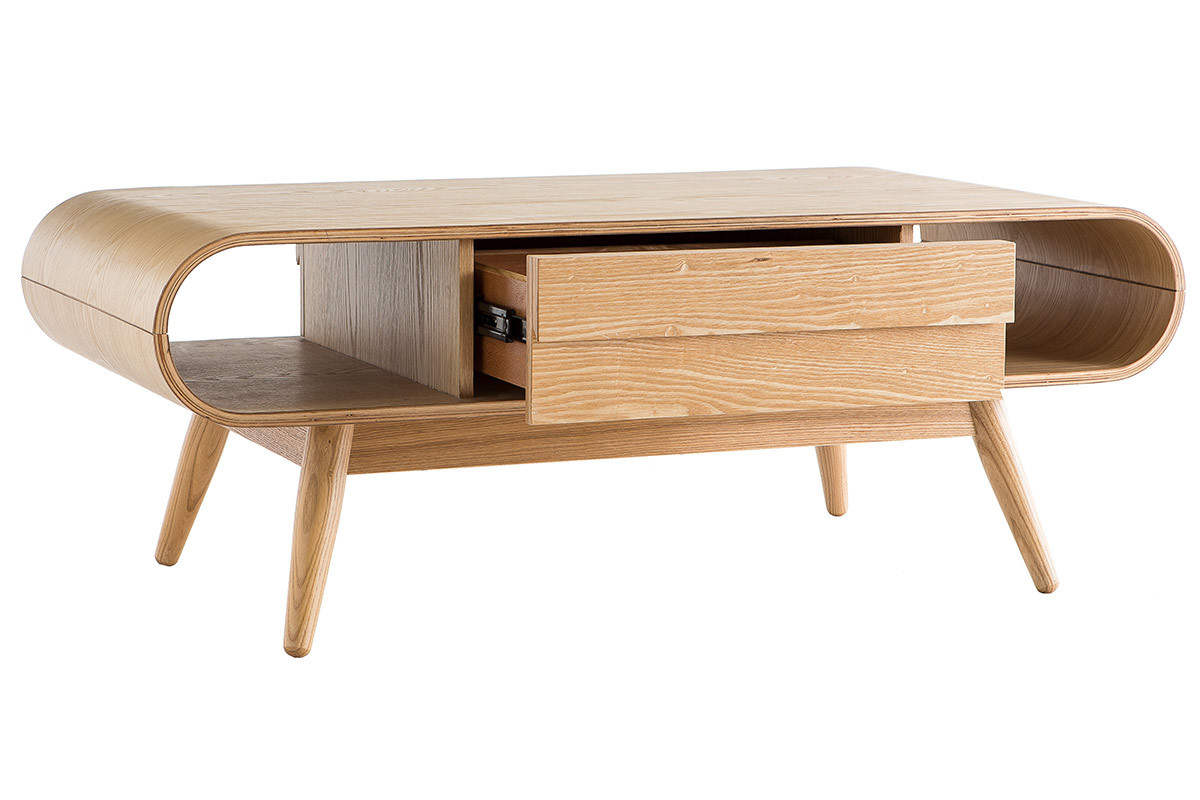 Table basse rectangulaire avec rangements scandinave bois clair L120 cm BALTIK