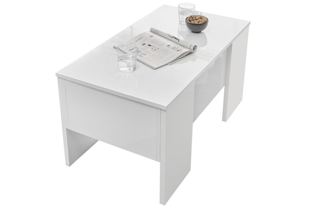 Table basse relevable design blanc laqu brillant L92 cm COMO