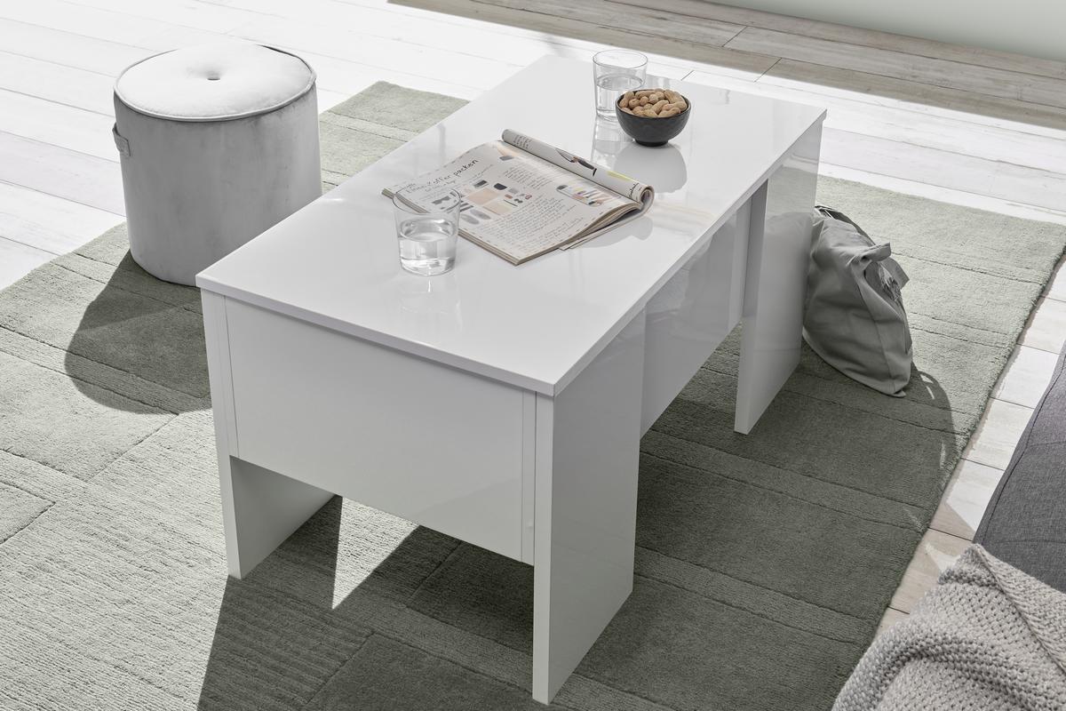 Table basse relevable design blanc laqu brillant L92 cm COMO