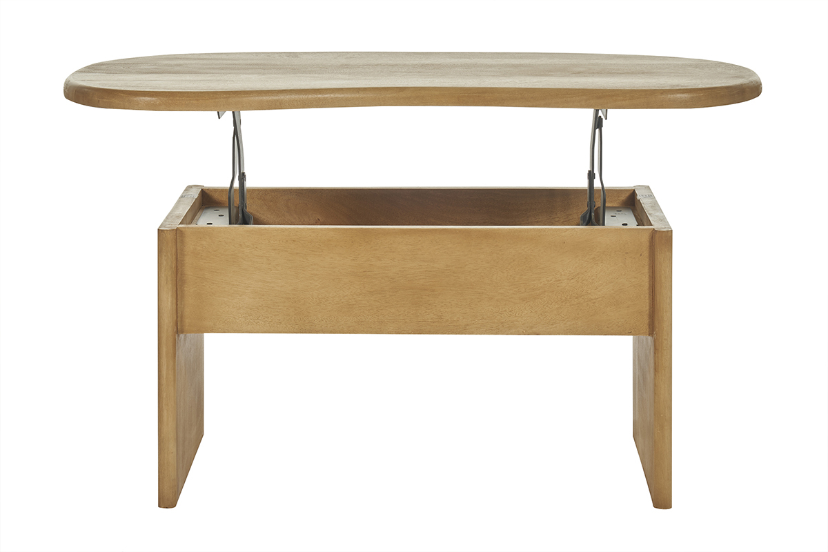 Table basse relevable design haricot avec rangement en bois manguier massif L95 cm KOKOA