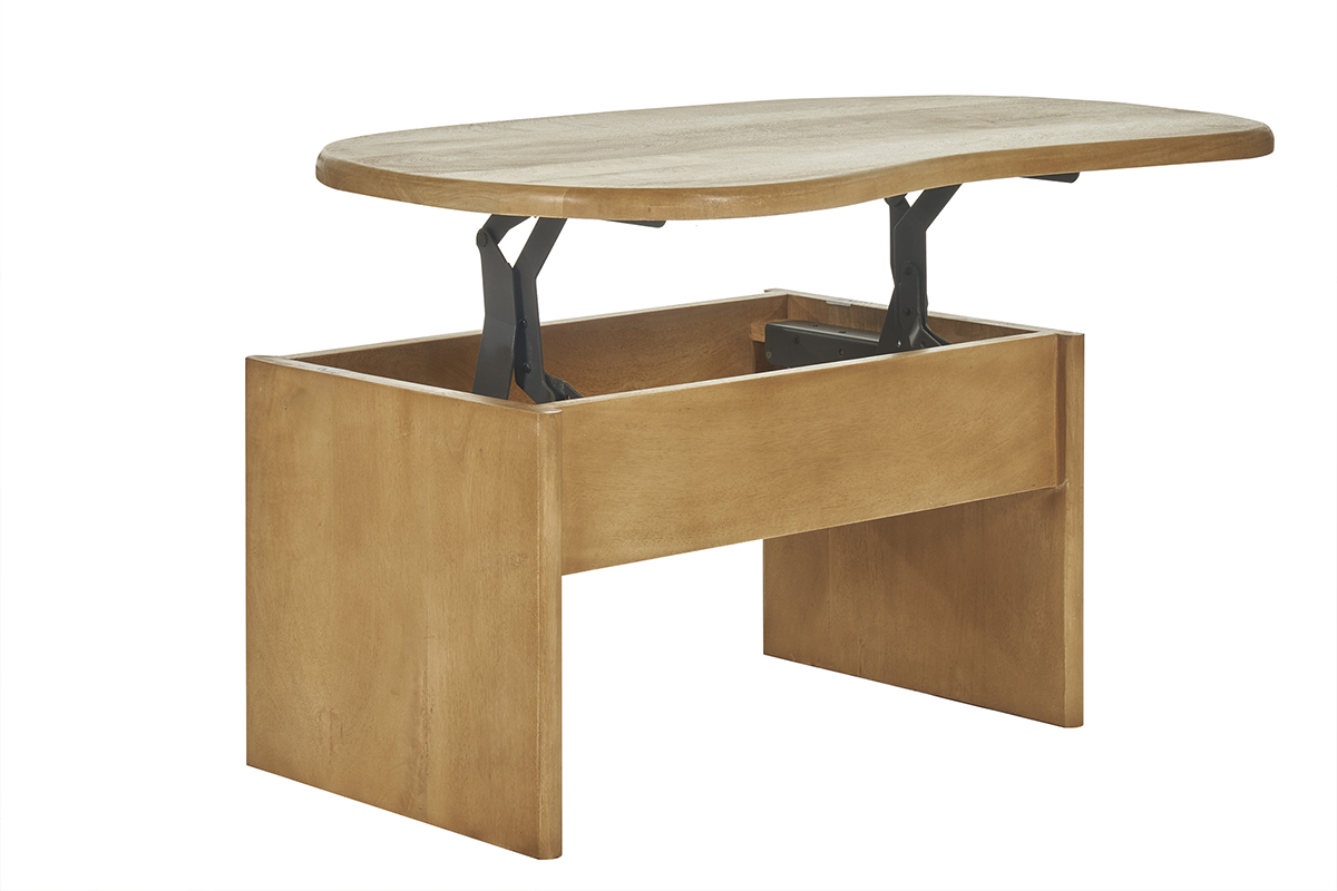 Table basse relevable design haricot avec rangement en bois manguier massif L95 cm KOKOA