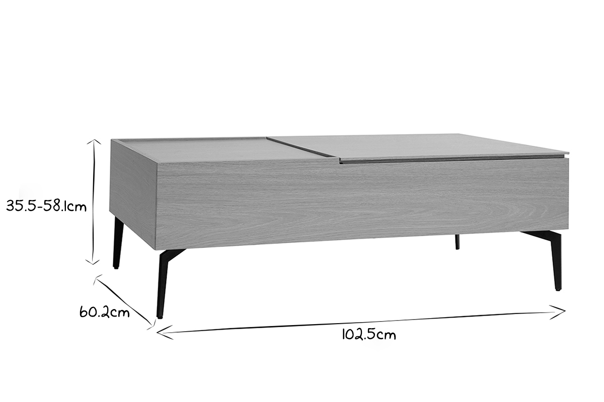 Table basse relevable rectangulaire bois clair finition chne et mtal noir L103 cm SEDA