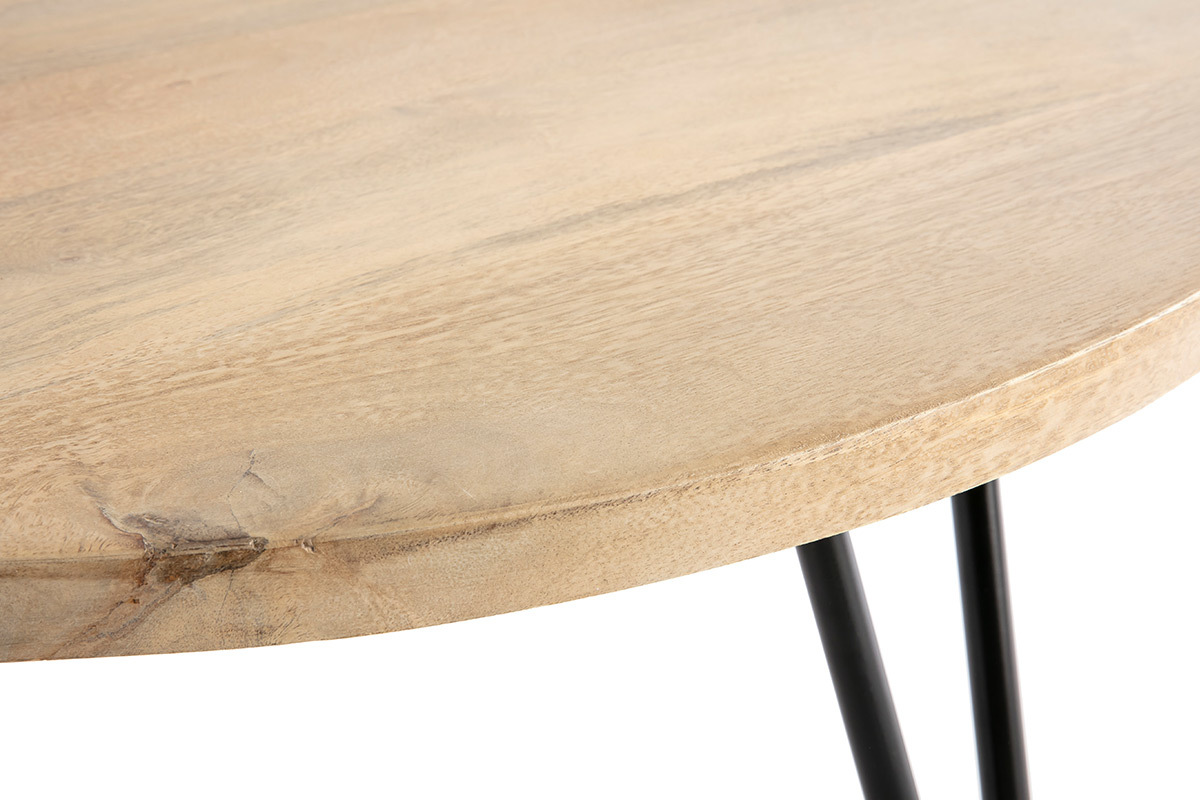 Table basse ronde bois manguier massif et mtal noir D80 cm VIBES