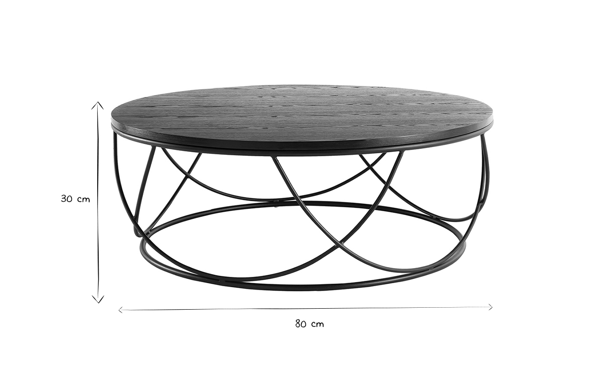 Table basse ronde bois noir et mtal noir D80 cm LACE