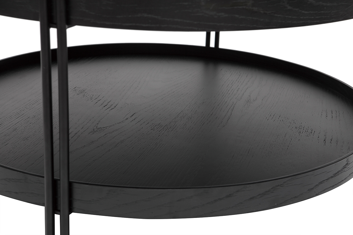 Table basse ronde design bois noir et mtal noir D80 cm TWICE