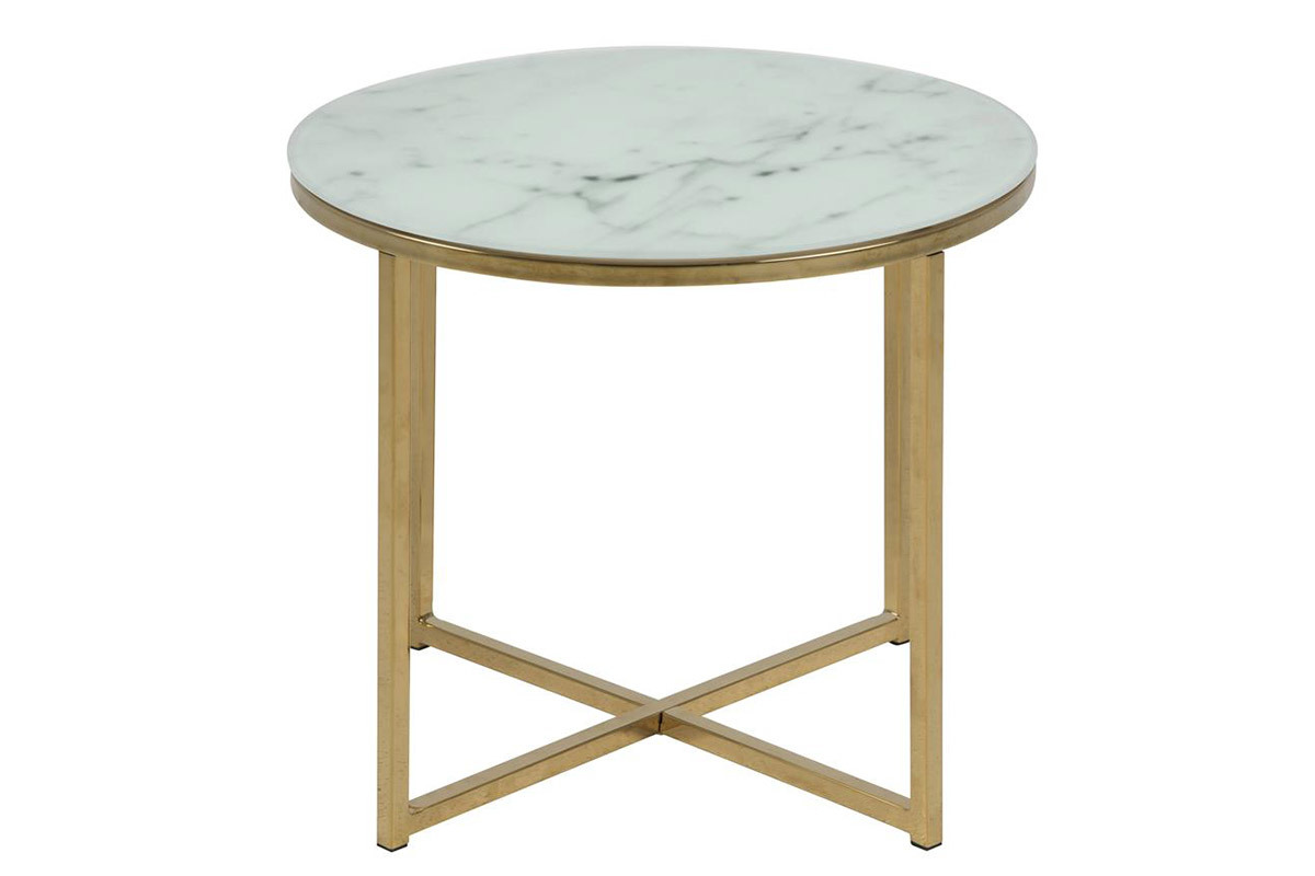 Table basse ronde design effet marbre et mtal dor D50 cm SILAS