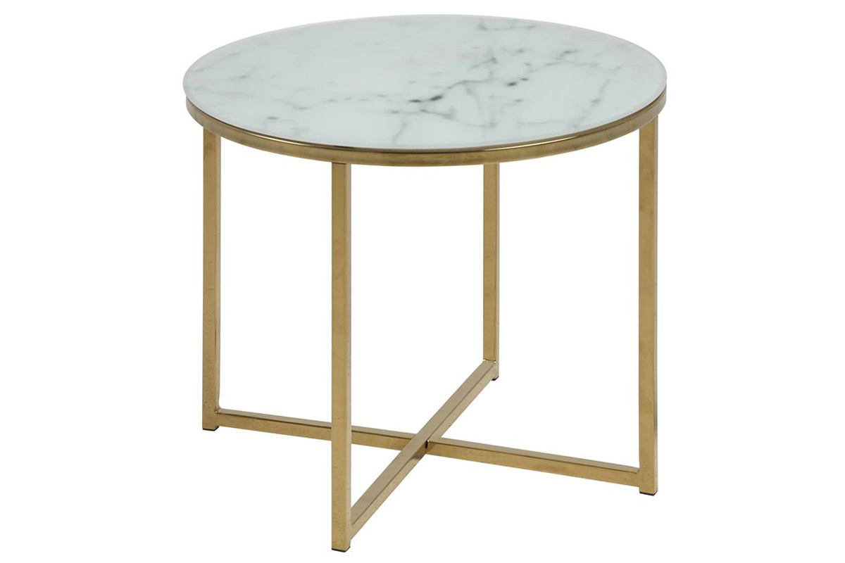 Table basse ronde design effet marbre et mtal dor D50 cm SILAS