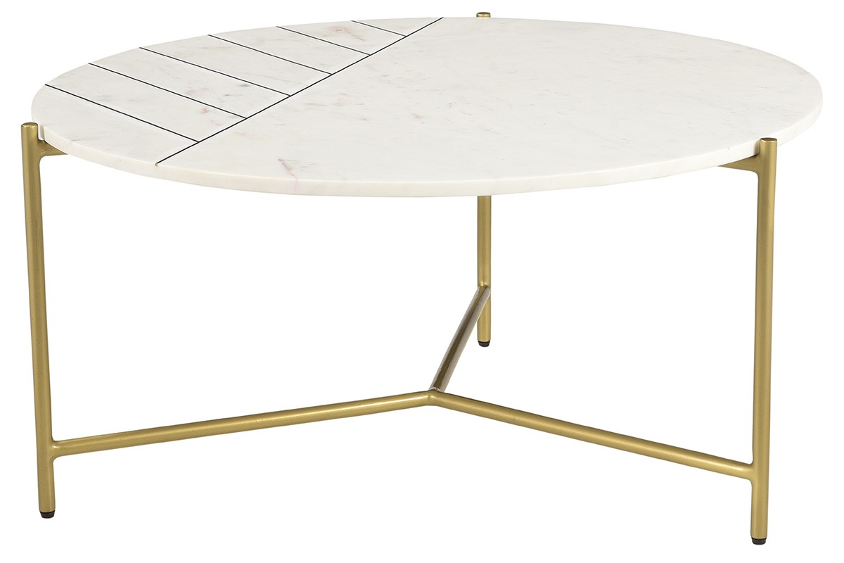 Table basse ronde design en marbre blanc et laiton D90 cm SILLON