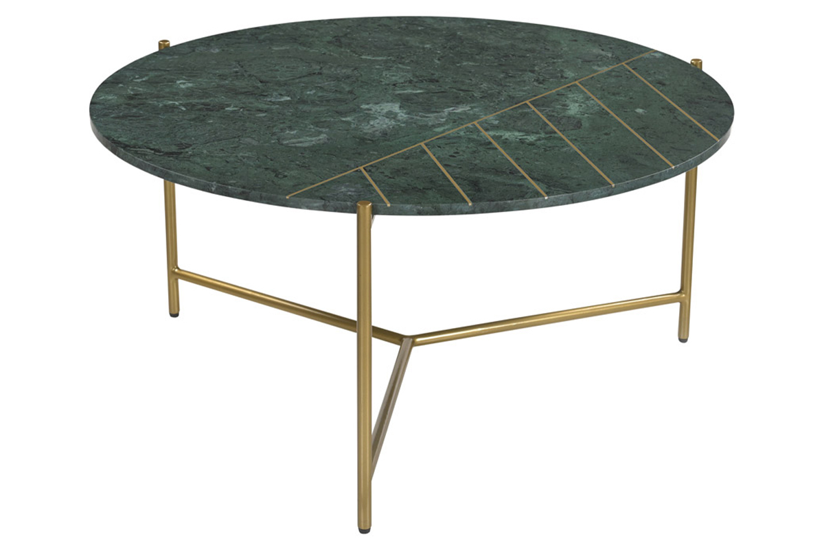 Table basse ronde design en marbre vert et laiton D90 cm SILLON