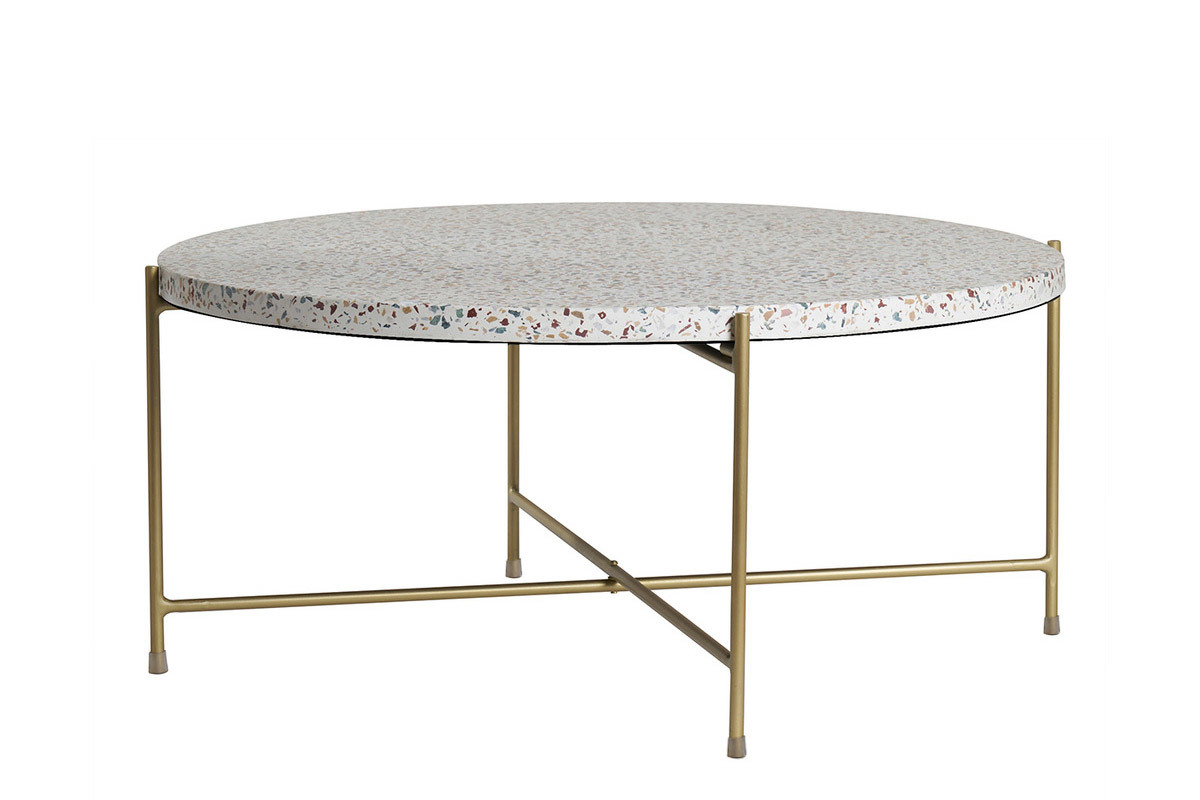 Table basse ronde design en terrazzo et mtal dor D81 cm MEZZO