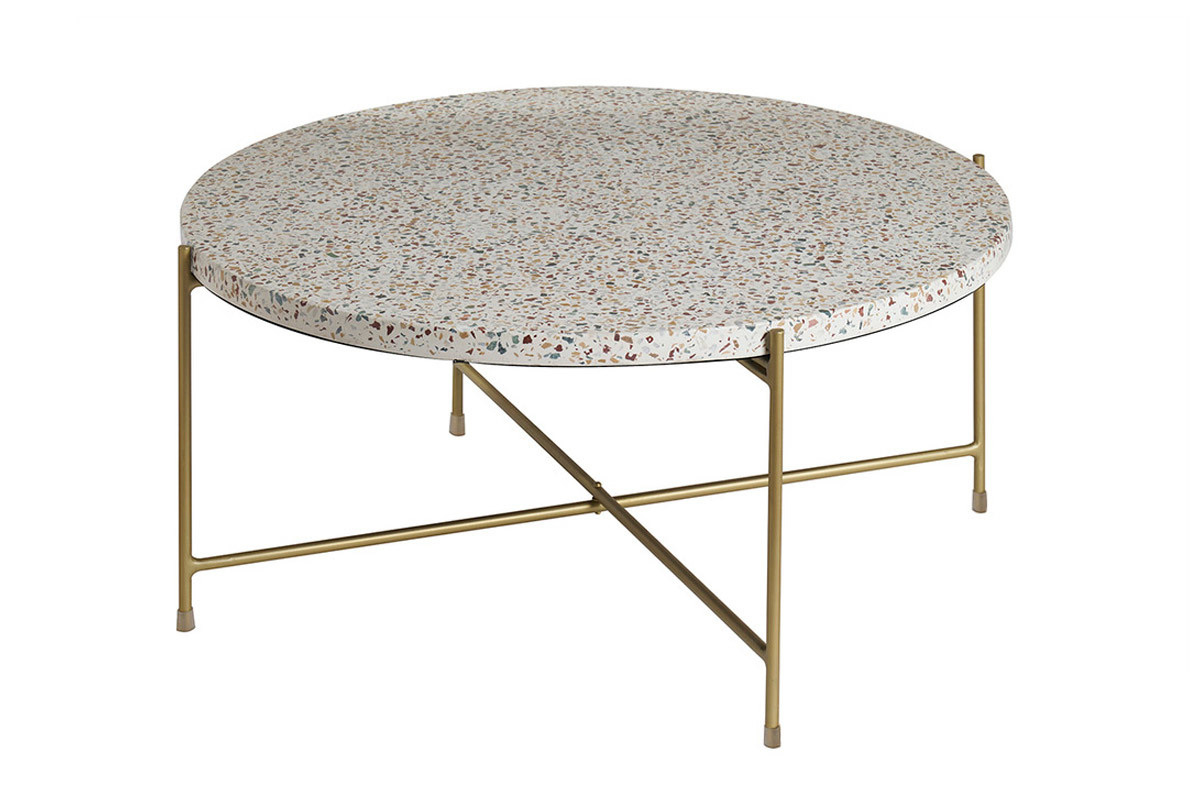 Table basse ronde design en terrazzo et mtal dor D81 cm MEZZO