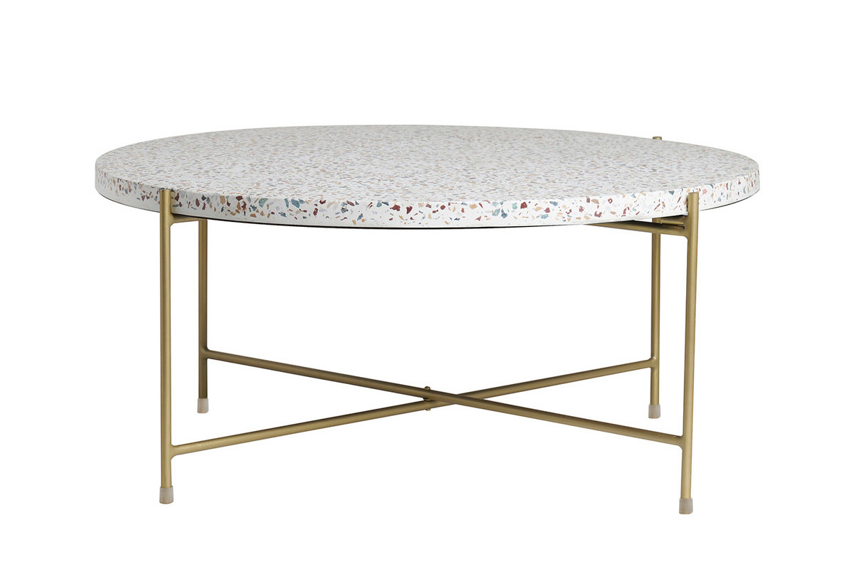 Table basse ronde design en terrazzo et mtal dor D81 cm MEZZO