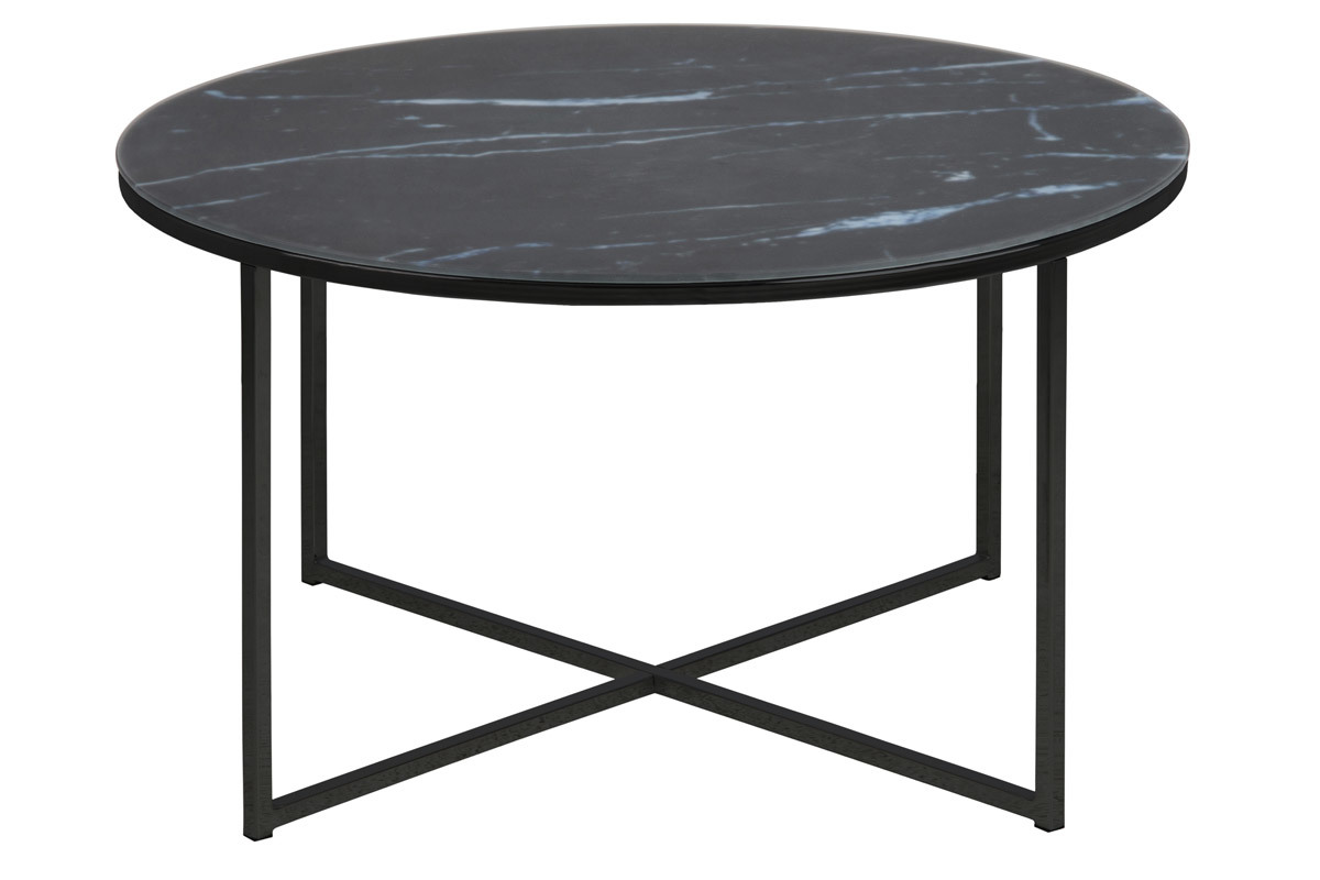 Table basse ronde effet marbre noir bleut D80 cm ALCINO