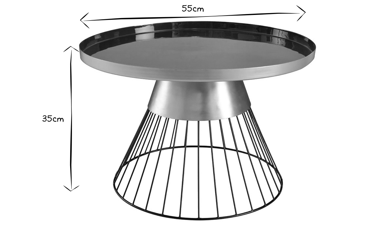 Table basse ronde en acier laqu bleu ptrole et dor D55 cm SPLEEN