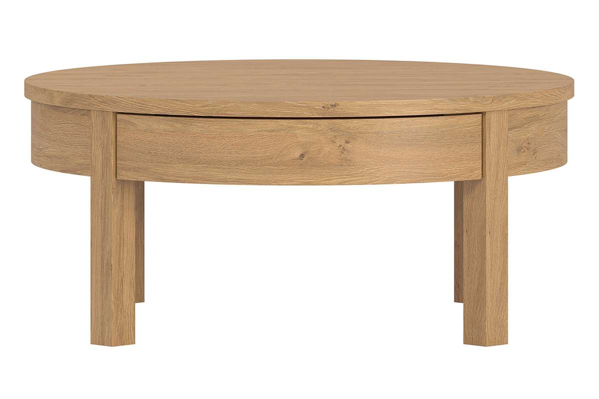 Table basse ronde scandinave avec rangement bois clair finition chne D80 cm EOLE