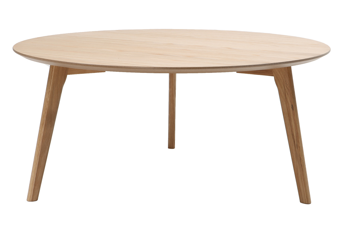 Table basse ronde scandinave bois clair chne D90 cm ORKAD