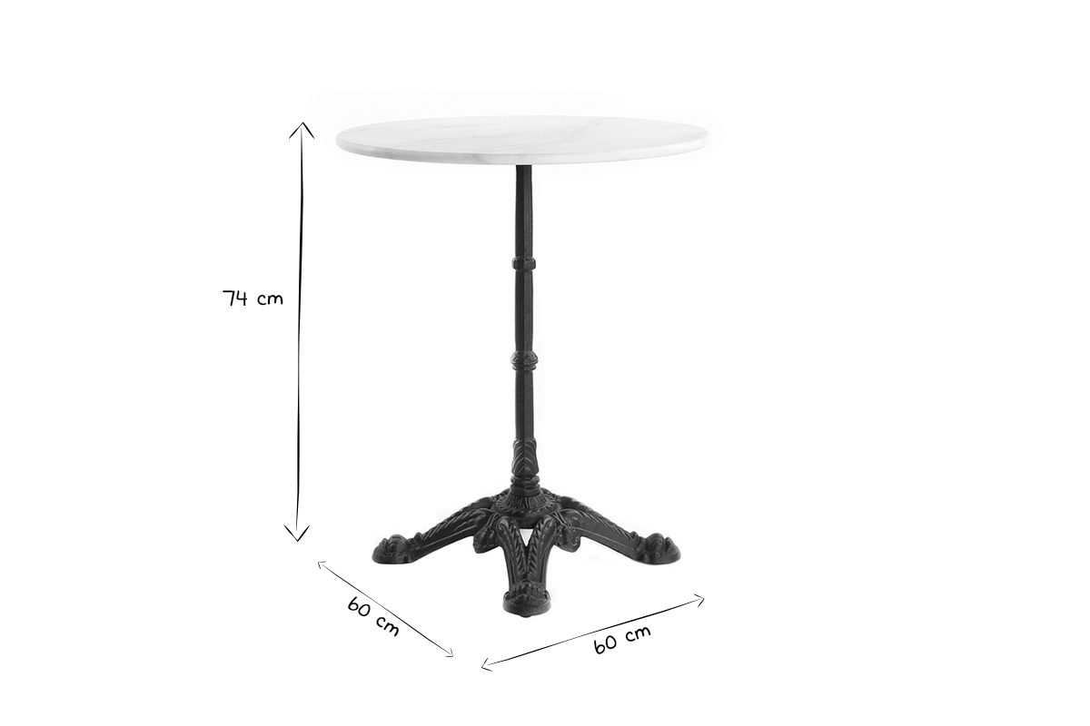 Table bistrot ronde en marbre blanc et mtal noir L60 cm CONTY