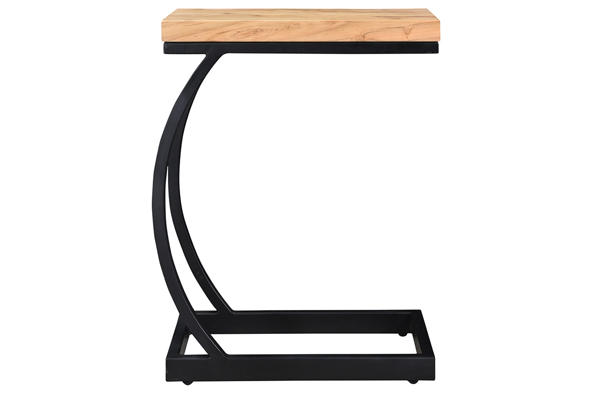 Table d'appoint design rectangulaire en bois massif et mtal noir L45 cm BREAK