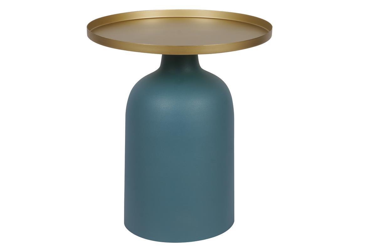 Table d'appoint design ronde en mtal bleu ptrole mat et plateau dor RAMSES