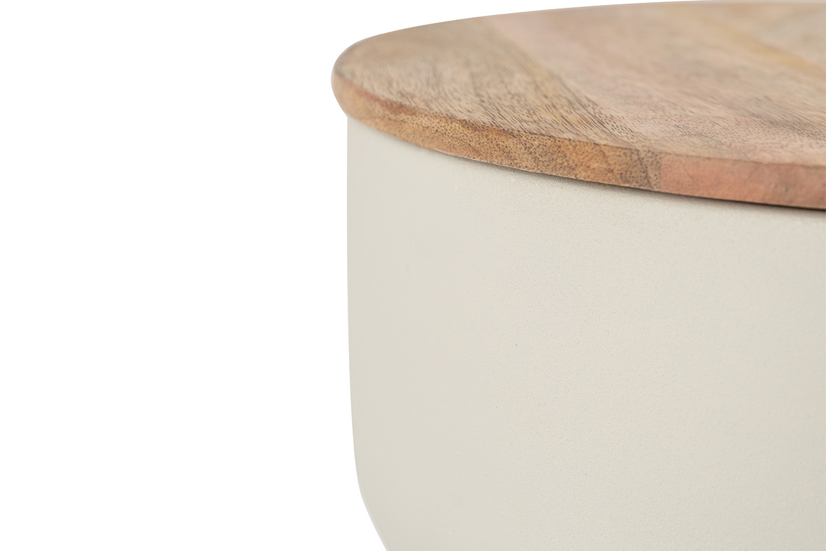 Table d'appoint ronde design avec rangement en mtal grge et bois manguier massif D30 cm YOYO