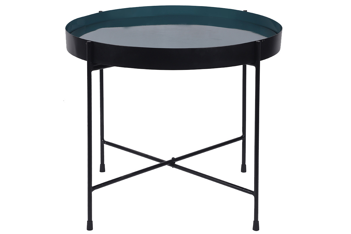 Table d'apppoint ronde avec plateau rversible bleu canard / noir D51 cm SATEEN