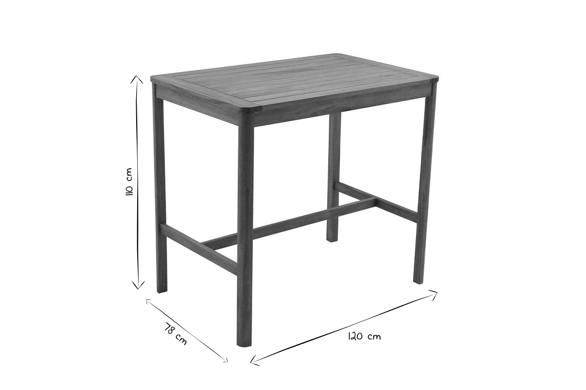 Table de bar de jardin rectangulaire en bois massif L120 cm AKIS