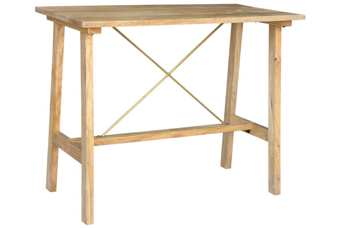 Table de bar en bois manguier massif et mtal dor L130 cm MARGHA